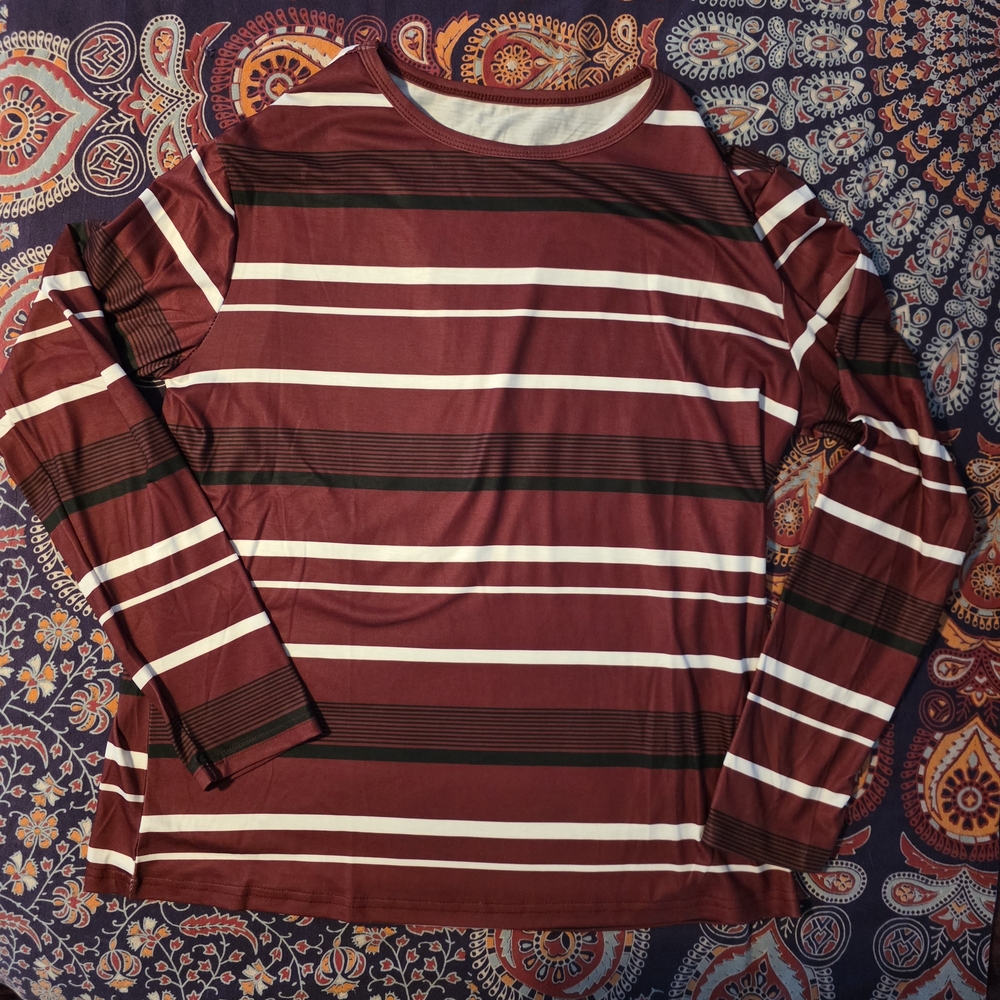 Women's Maroon Striped Long-Sleeve Shirt